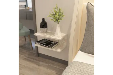 Torvic Vägghängt Sängbord 45 cm med Marmorutseende, Förvaring med Hylla - Vit - Möbler - Bord & matgrupp - Avlastningsbord & sidobord - Sängbord & nattduksbord