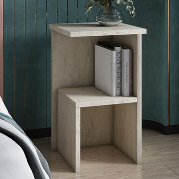 Tunel Sängbord 30 cm med Travertinutseende, Förvaring med Hylla - Beige - Möbler - Bord & matgrupp - Avlastningsbord & sidobord - Sängbord & nattduksbord