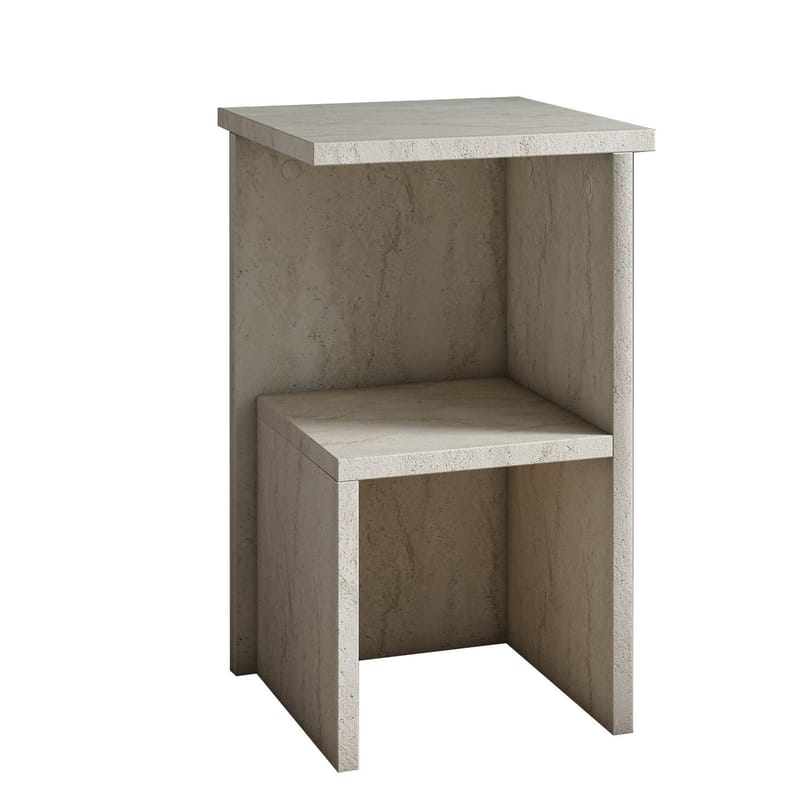 Tunel Sängbord 30 cm med Travertinutseende, Förvaring med Hylla, Beige