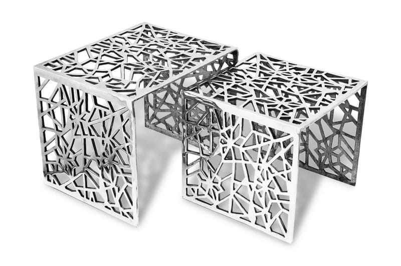 Tvådelat sats-sidobord fyrkantigt aluminium silver - Silver - Satsbord - Soffbord