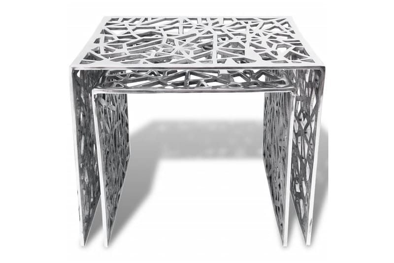 Tvådelat sats-sidobord fyrkantigt aluminium silver - Silver - Soffbord - Satsbord