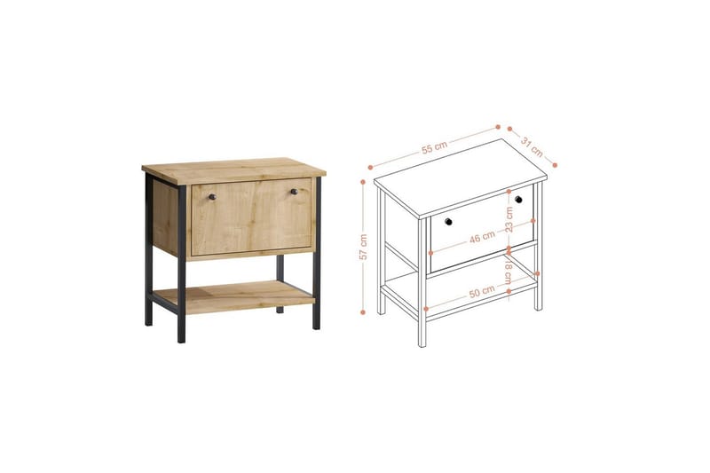 Valery Sängbord 55 cm - Ek/Svart - Möbler - Bord & matgrupp - Avlastningsbord & sidobord - Sängbord & nattduksbord