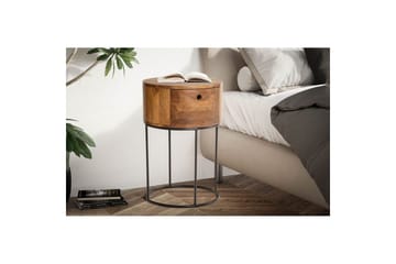 Wohnling Runt Sängbord & Nattduksbord 40 cm i Massivt Sheeshamträ med Valnötsutseende, Förvaring med Låda - Brun - Möbler - Bord & matgrupp - Avlastningsbord & sidobord - Sängbord & nattduksbord
