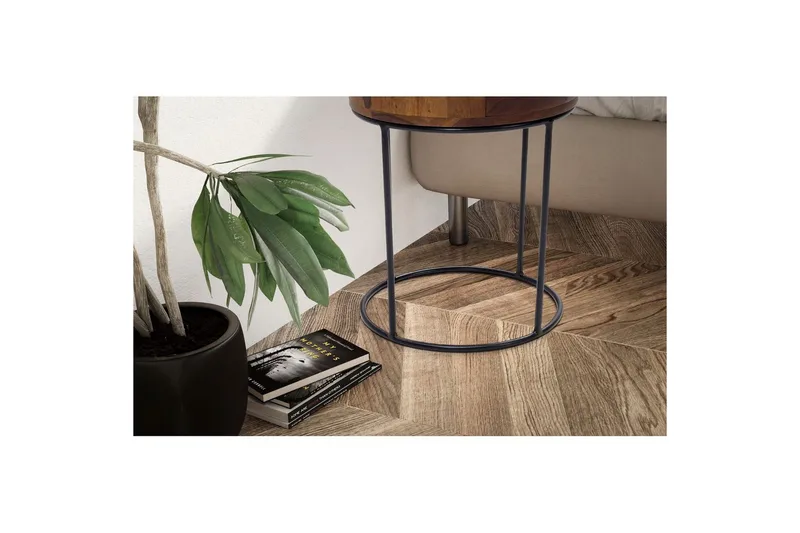 Wohnling Runt Sängbord & Nattduksbord 40 cm i Massivt Sheeshamträ med Valnötsutseende, Förvaring med Låda - Brun - Möbler - Bord & matgrupp - Avlastningsbord & sidobord - Sängbord & nattduksbord