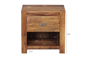 Wohnling Sängbord & Nattduksbord 40 cm i Massivt Sheeshamträ med Valnötsutseende, Förvaring med Låda och Hylla - Brun - Möbler - Bord & matgrupp - Avlastningsbord & sidobord - Sängbord & nattduksbord