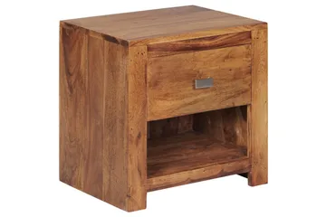 Wohnling Sängbord & Nattduksbord 40 cm i Massivt Sheeshamträ med Valnötsutseende, Förvaring med Låda och Hylla - Brun - Möbler - Bord & matgrupp - Avlastningsbord & sidobord - Sängbord & nattduksbord