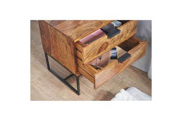 Wohnling Sängbord & Nattduksbord 50 cm i Massivt Sheeshamträ med Valnötsutseende, Förvaring med 2 Lådor - Brun - Möbler - Bord & matgrupp - Avlastningsbord & sidobord - Sängbord & nattduksbord