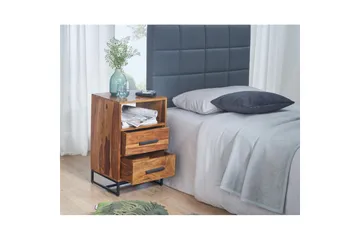 Wohnling Sängbord 35 cm i Massivt Sheeshamträ med Valnötsutseende, Förvaring med 2 Lådor och Hylla - Brun - Möbler - Bord & matgrupp - Avlastningsbord & sidobord - Sängbord & nattduksbord