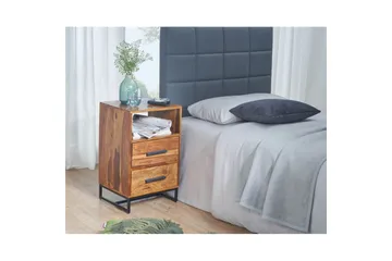 Wohnling Sängbord 35 cm i Massivt Sheeshamträ med Valnötsutseende, Förvaring med 2 Lådor och Hylla - Brun - Möbler - Bord & matgrupp - Avlastningsbord & sidobord - Sängbord & nattduksbord