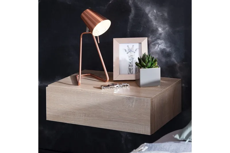 Wohnling Vägghängt Sängbord i Ekutseende med Låda 30 cm - Beige - Möbler - Bord & matgrupp - Avlastningsbord & sidobord - Sängbord & nattduksbord