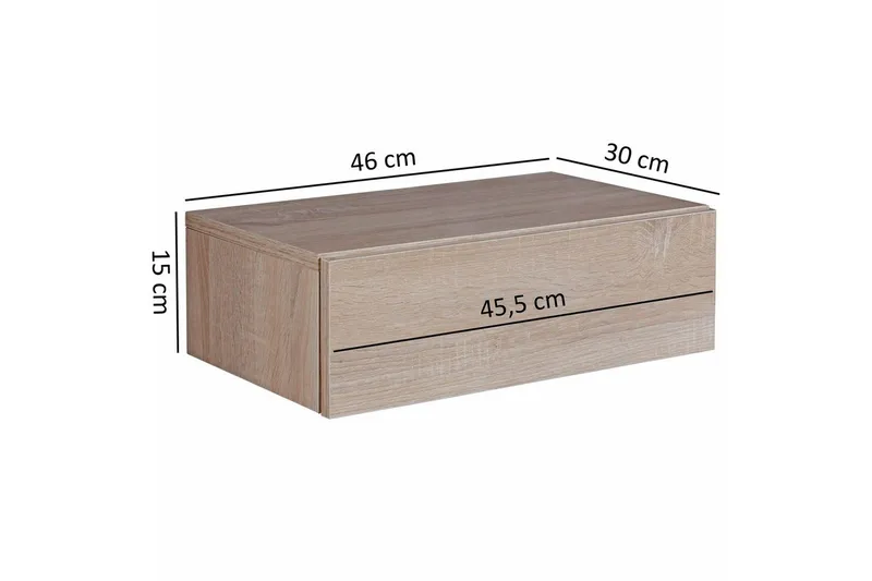 Wohnling Vägghängt Sängbord i Ekutseende med Låda 30 cm - Beige - Möbler - Bord & matgrupp - Avlastningsbord & sidobord - Sängbord & nattduksbord
