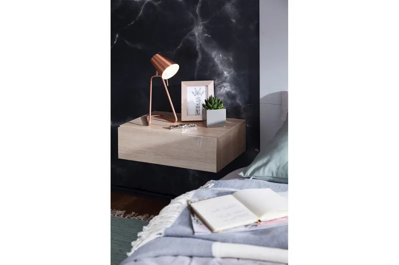 Wohnling Vägghängt Sängbord i Ekutseende med Låda 30 cm - Beige - Möbler - Bord & matgrupp - Avlastningsbord & sidobord - Sängbord & nattduksbord