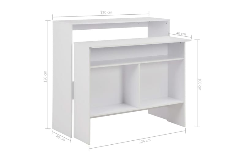 Barbord med 2 bordsskivor vit 130x40x120 cm - Vit - Barbord & ståbord