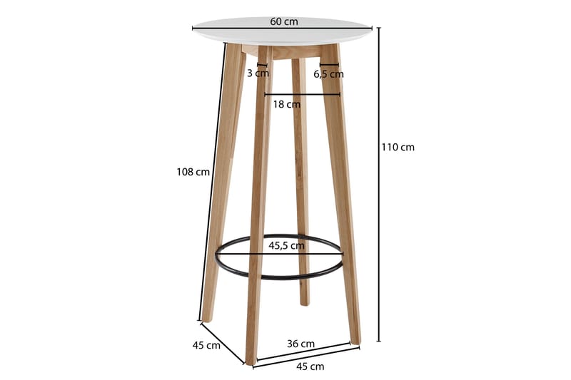 Barbord Clanton 60 cm Runt - Vit/Natur - Barbord & ståbord