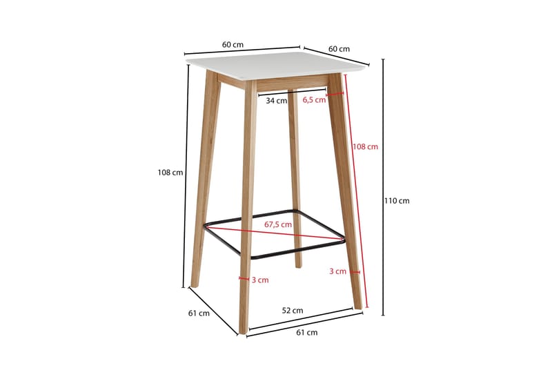 Barbord Clanton 60 cm - Vit/Natur - Barbord & ståbord