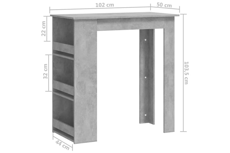 Barbord med förvaringshyllor betonggrå 102x50x103,5 cm spåns - Grå - Barbord & ståbord