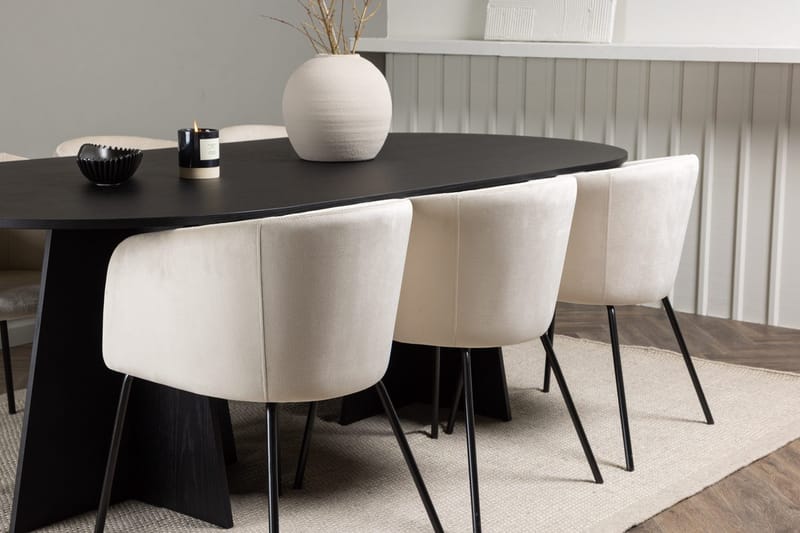 Bariso Matbord 230x115x75 cm Oval med 6 Berit Karmstol Sammet med Armstöd - Möbler - Bord & matgrupp - Matgrupp