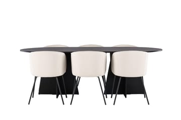 Bariso Matbord 230x115x75 cm Oval med 6 Berit Karmstol Sammet med Armstöd - Möbler - Bord & matgrupp - Matgrupp