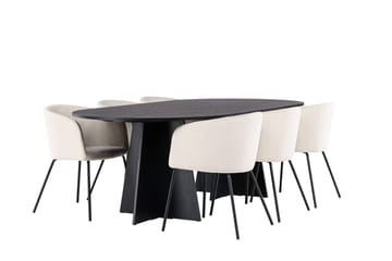 Bariso Matbord 230x115x75 cm Oval med 6 Berit Karmstol Sammet med Armstöd - Möbler - Bord & matgrupp - Matgrupp