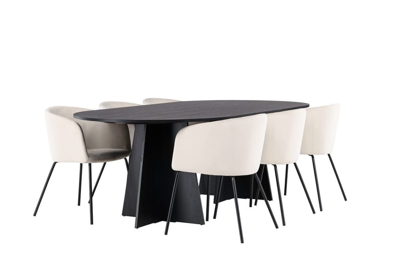 Bariso Matbord 230x115x75 cm Oval med 6 Berit Karmstol Sammet med Armstöd - Möbler - Bord & matgrupp - Matgrupp
