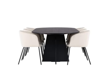 Bariso Matbord 230x115x75 cm Oval med 6 Berit Karmstol Sammet med Armstöd - Möbler - Bord & matgrupp - Matgrupp
