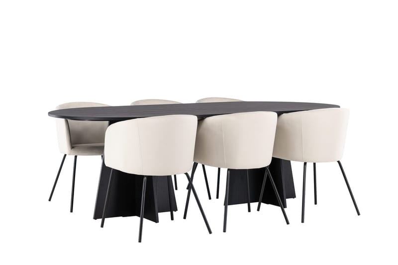 Bariso Matbord 230x115x75 cm Oval med 6 Berit Karmstol Sammet med Armstöd - Möbler - Bord & matgrupp - Matgrupp