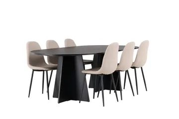 Bariso Matbord 230x115x75 cm Oval med 6 Polar Matstol - Möbler - Bord & matgrupp - Matgrupp