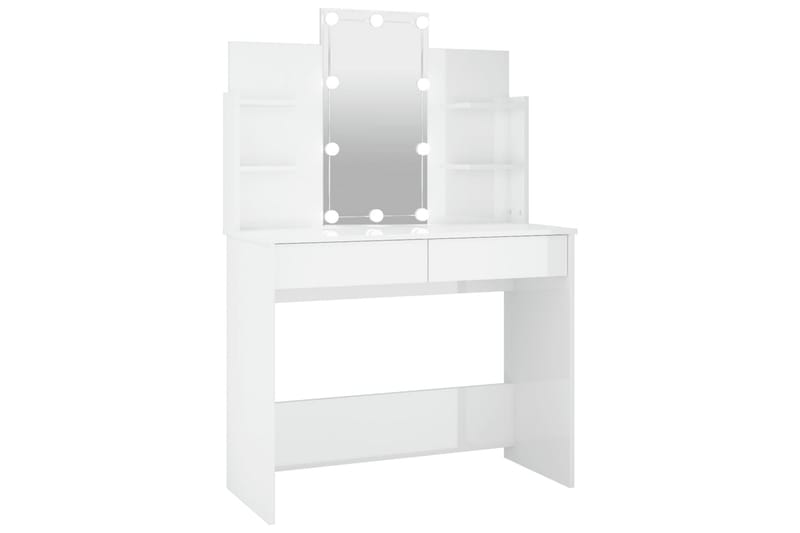 beBasic Sminkbord med LED vit högglans 96x40x142 cm - White - Sminkbord & toalettbord