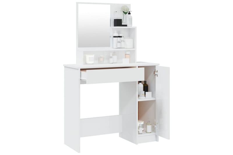 beBasic Sminkbord med spegel vit högglans 86,5x35x136 cm - White - Sminkbord & toalettbord