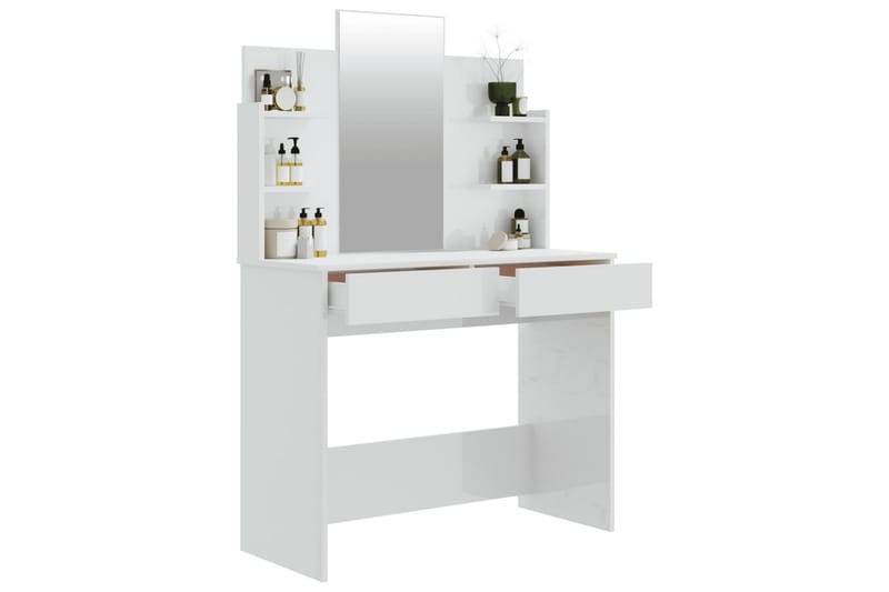beBasic Sminkbord med spegel vit högglans 96x40x142 cm - White - Sminkbord & toalettbord