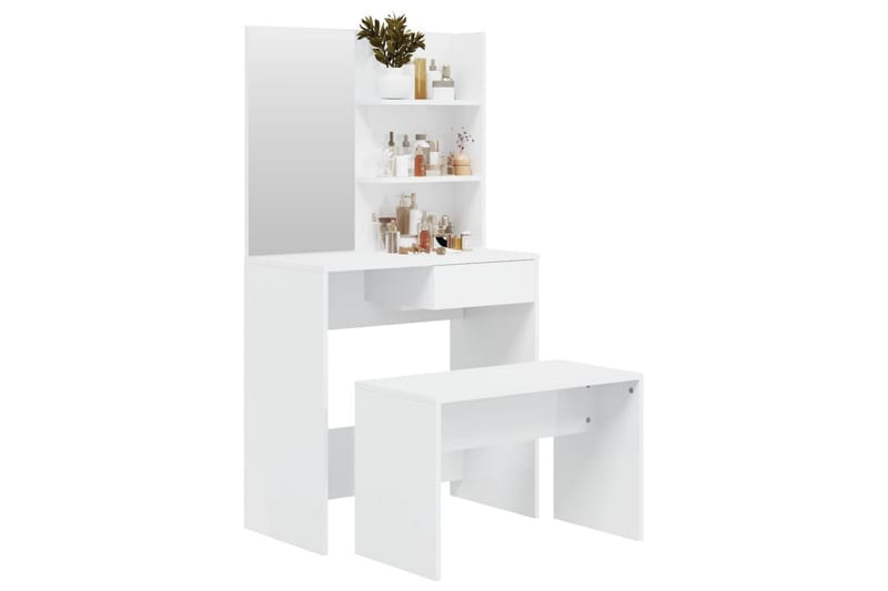 beBasic Sminkbord set vit högglans 74,5x40x141 cm - White - Sminkbord & toalettbord