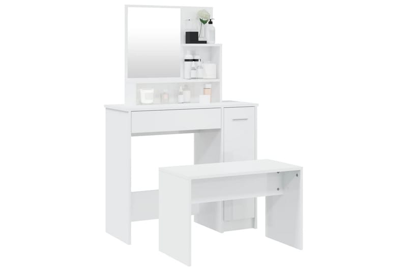 beBasic Sminkbord set vit högglans 86,5x35x136 cm - White - Sminkbord & toalettbord