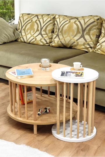 Belvo Soffbordsset 60x43 cm - Sapphire Oak och vit - Möbler - Bord & matgrupp - Soffbord