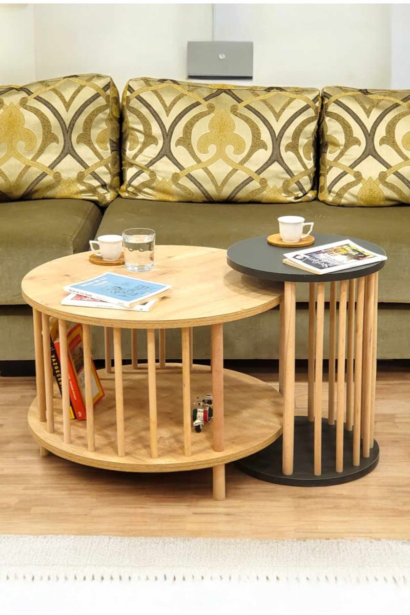 Belvo Soffbordsset 60x43 cm - Sapphire Oak/Antracit - Möbler - Bord & matgrupp - Soffbord