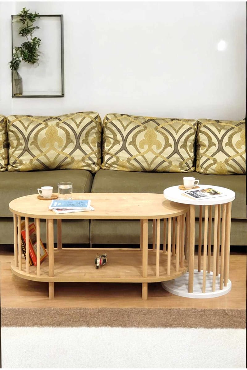 Belvo Soffbordsset 90x43x45 cm - Sapphire Oak och vit - Möbler - Bord & matgrupp - Soffbord