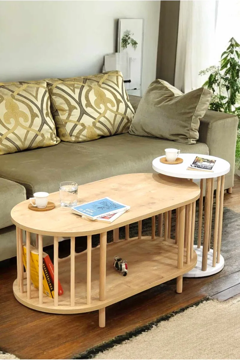 Belvo Soffbordsset 90x43x45 cm, Sapphire Oak och vit
