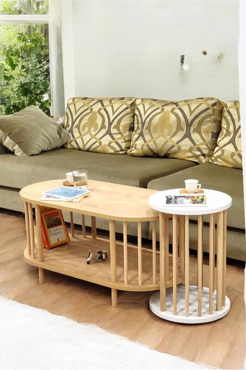 Belvo Soffbordsset 90x43x45 cm - Sapphire Oak och vit - Möbler - Bord & matgrupp - Soffbord