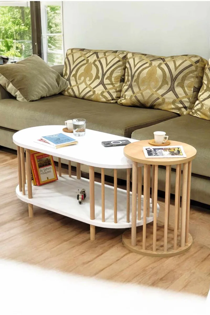 Belvo Soffbordsset 90x43x45 cm - Vitt och safirek - Möbler - Bord & matgrupp - Soffbord