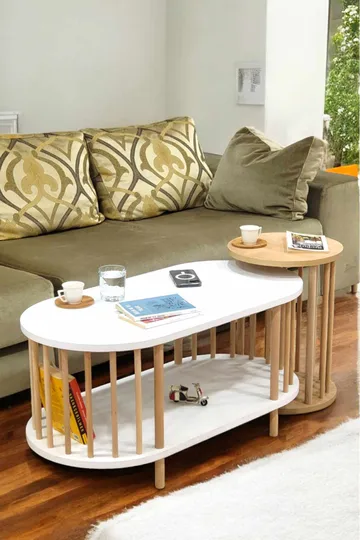 Belvo Soffbordsset 90x43x45 cm - Vitt och safirek - Möbler - Bord & matgrupp - Soffbord