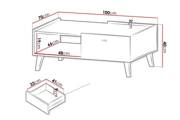Betsi Rektangulärt Soffbord 100 cm med Lådor i Trä med Metallben - Beige - Möbler - Bord & matgrupp - Soffbord