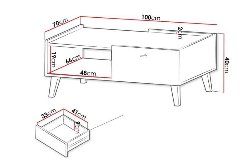 Betsi Rektangulärt Soffbord 100 cm med Lådor i Trä med Metallben - Beige - Möbler - Bord & matgrupp - Soffbord