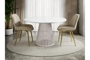 Beylen Runt Matbord 120 cm med Träutseende - Vit / Beige - Möbler - Bord & matgrupp - Matbord & köksbord