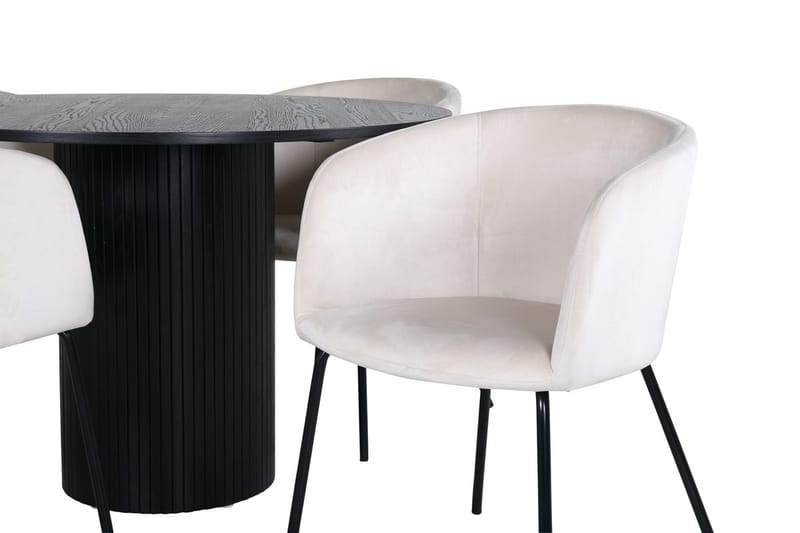 Bianca Matbord 110 cm Runt med 4 Berit Karmstol Sammet med Armstöd - Möbler - Bord & matgrupp - Matgrupp