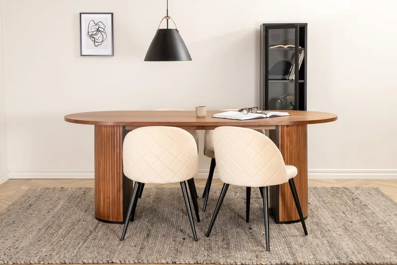 Bianca Matbord 200 cm Ovalt med 4 Velvet Stitches Matstol