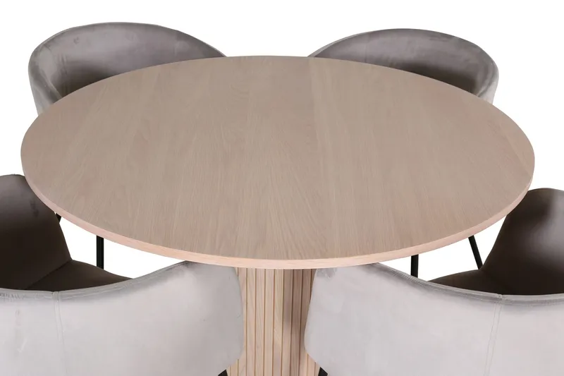 Bianca Matgrupp 110 cm Rund med 4 Berit stolar - Whitewash/Grå - Möbler - Bord & matgrupp - Matgrupp