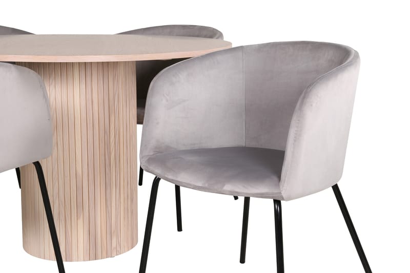 Bianca Matgrupp 110 cm Rund med 4 Berit stolar - Whitewash/Grå - Möbler - Bord & matgrupp - Matgrupp