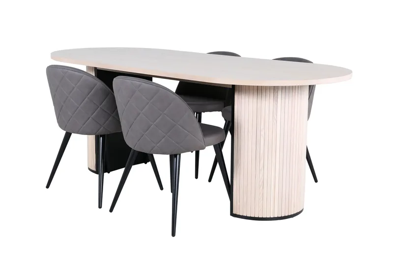 Bianca Matgrupp 200 cm Oval med 4 Velvet stolar, Svart