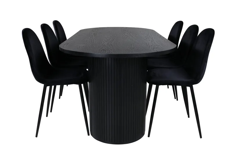 Bianca Matgrupp 200 cm Oval med 6 Polar stolar, Svart