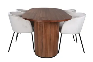 Bianca Oval Matgrupp 200 cm med 4 Berit Matstolar - valnötsfärgad, beige och svart - Möbler - Bord & matgrupp - Matgrupp