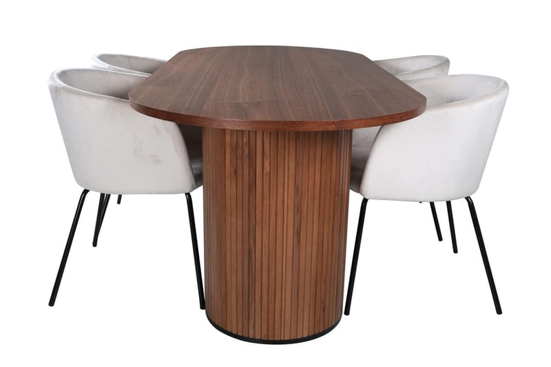 Bianca Oval Matgrupp 200 cm med 4 Berit Matstolar - valnötsfärgad, beige och svart - Möbler - Bord & matgrupp - Matgrupp